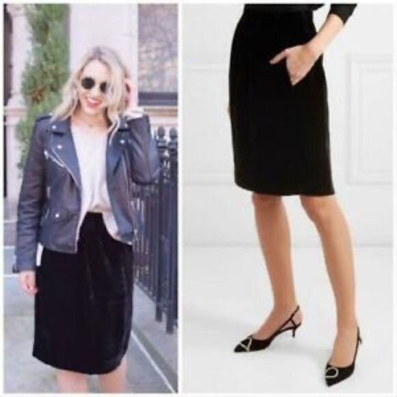 J. CREW Velvet Knee Length Midi Pencil Skirt Black XXS - Picture 1 of 11